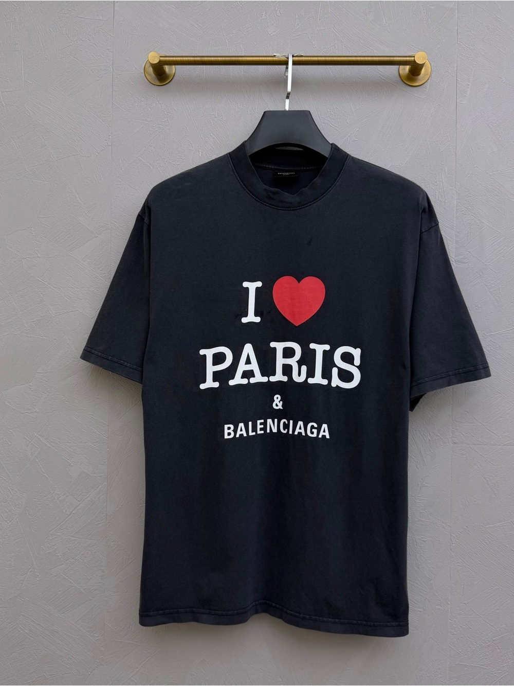 authentic Balenciaga Black Graphic 'I ♥ Paris' Short Sleeve Tee